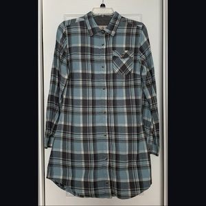 Teal, White & Grey Button-Up Flannel Dress